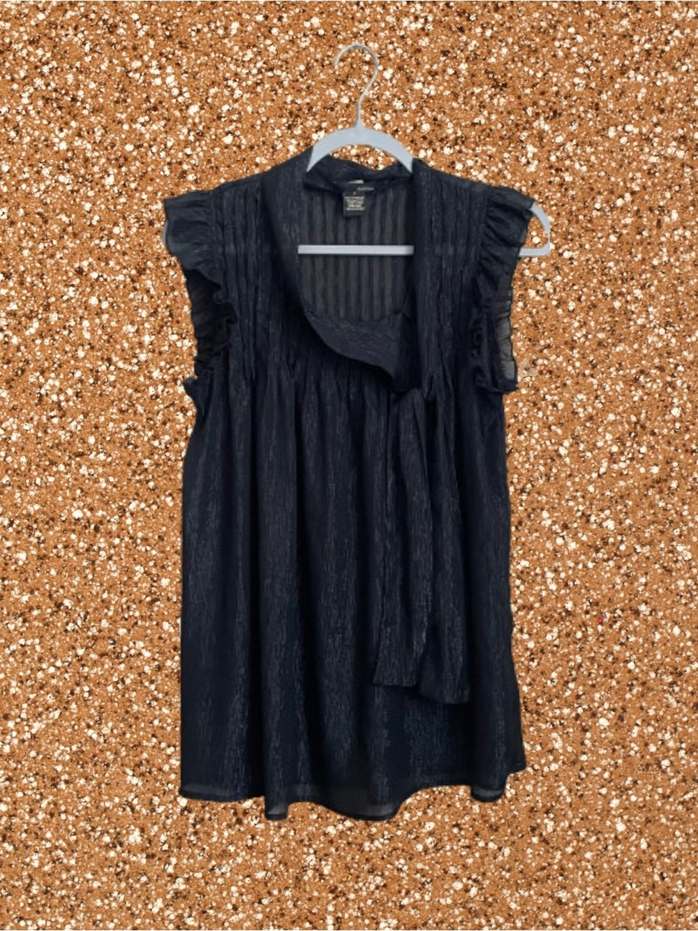 Vintage/style Cottura sheer metallic ruffled tie-neck sleeveless top Y2K sz Med